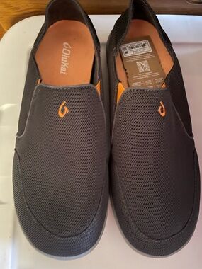 OluKai Black Slip-On Loafers with Orange Accents New with Tag